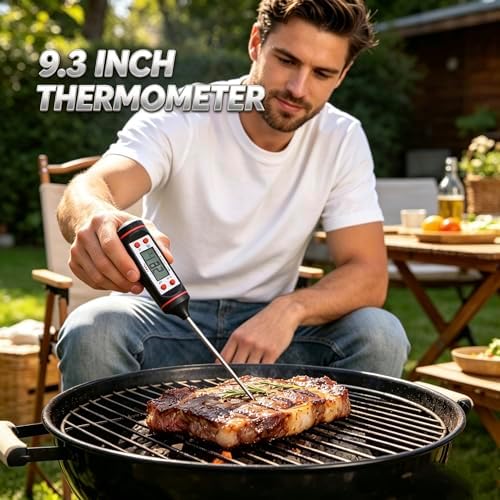Grilling Accessories - 16 Inch Extra Long BBQ Accessories Grill Gifts for Men, Barbecue Grilling Tools Utensils Set with Spatula, Fork, Brush, Tongs, Thermometer