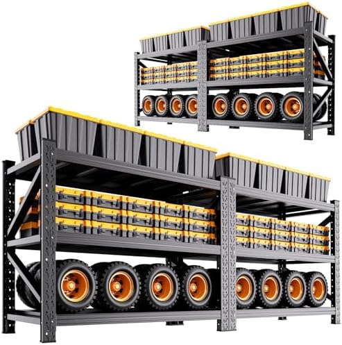 4 Pack Heavy Duty Metal Garage Shelving, 59" Wx20 Dx54.3 H, 3-Tier Adjustable Storage Shelves for Garage Storage, Industrial Metal Shelving & Shelves Organizer for Warehouse, Workshop & Home