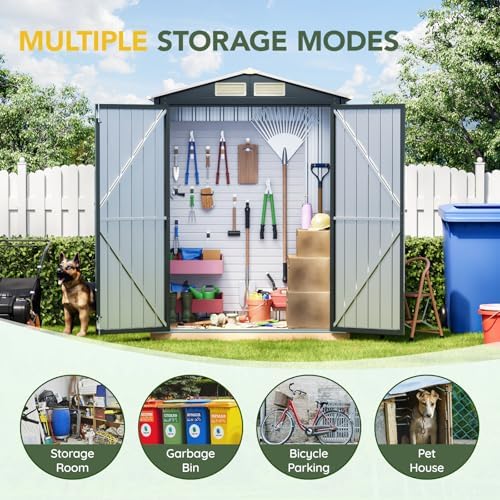 Breezz Vertical Outdoor Steel Storage Shed with Floor Frame, 5 x 3 ft