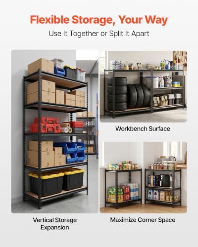 VEVOR Storage Shelves, 5-Tier Adjustable, 2000 lbs Capacity, Heavy Duty Garage Storage Shelving Unit, Metal Utility Rack Shelf, for Garage Warehouse Basement Kitchen, 36.34" W x 18.07" D x 71.38" H