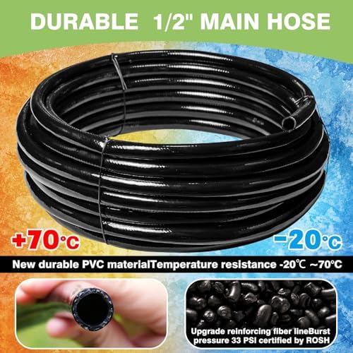 Maotong 40 FT 1/2 inch Drip Irrigation Irrigation kit Main Line Supply Hose Tube for Garden Irrigation System (Includes 1/2"" Straight Connector, 3-Way Connector, Switch Valve), Black