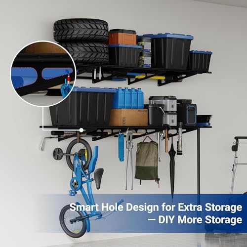 FLEXIMOUNTS 4-Pack 2x4ft Wall Shelf Garage Storage Rack Wall Mounted, Black