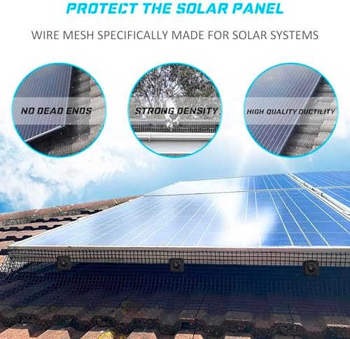 Solar Panel Bird Guard Mesh 6In x100 Ft 70 Fasteners Solar Critter Guard Solar Panel Pigeon Guard Bird proofing Solar Panel Bird mesh PVC Coated Galvanized net Pigeon Deterrent