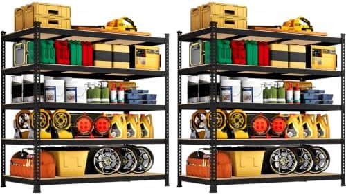 StaycalisHome 48" W x 18" D x 72" H Garage Shelving Heavy Duty - 5 tier Metal Storage Shelves, Adjustable Shelving Unit, Utility Rack Shelf for Pantry, Warehouse, Closet, Office, Kitchen, Black, 2PCS