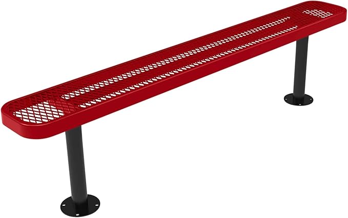 COATEDOUTDOORFURNITURE Coated Outdoor Furniture Heavy-Duty Outdoor Bench Thermoplastic Coated, Expanded Metal, Commercial-Grade Seating, Made in America (Surface Without Back, 6 Ft, Textured Red)