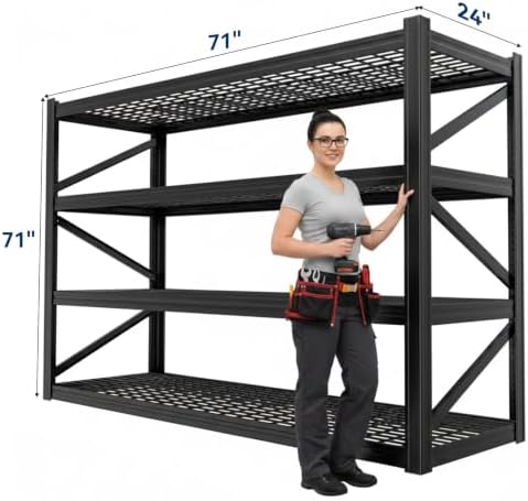 4-Tier Heavy Duty Garage Shelving, 8,000 lbs Capacity Adjustable Metal Storage Shelving Unit for Garage, Basement, Warehouse & Workshop, 71" W x 24" D x 71" H