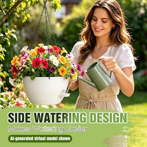 8 Inch Self Watering Hanging Planters Set of 3 with Saucers