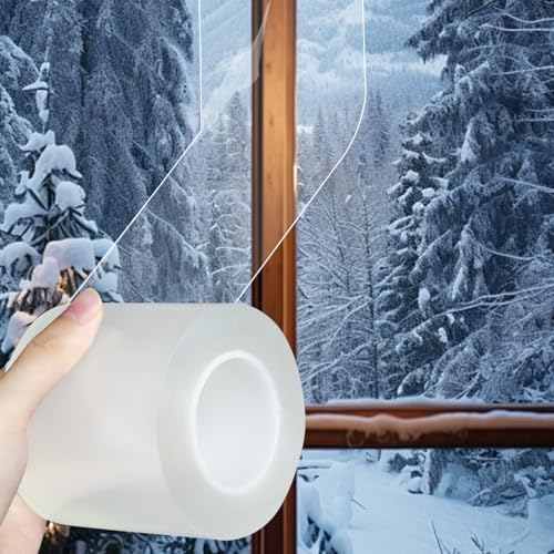Window Weather Sealing Tape 3 Inch x 33 FT x 0.3 Mils Weather Stripping Residue-Free Clear Window Insulation Tape for Doors Windows and Shower Glass Gaps