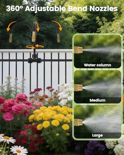 120FT Drip Irrigation System for Garden with 18 Nozzles –360° Adjustable Misting Nozzles, Quick-Connect Design, Ideal for Raised Beds, Lawns, Greenhouses & Outdoor Cooling