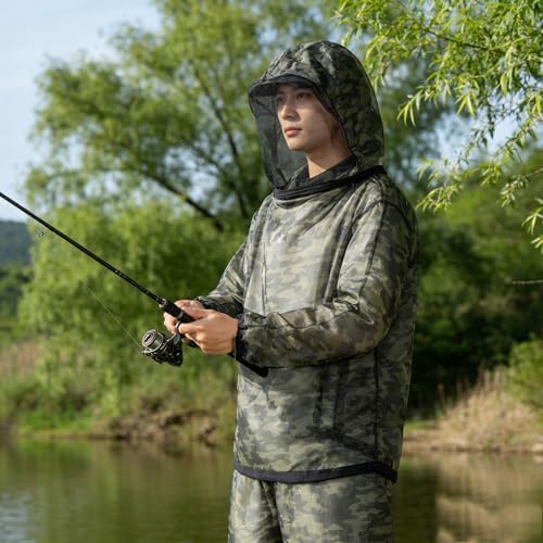 Super Tree Camo Mosquito Suit Net Bug Pants & Jacket Hood Sets with Carry Bag, Tape Measure, Full Body Protection Clothing