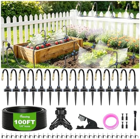 Thiswing 100 FT 360° Adjustable Irrigation System with Stake Holders