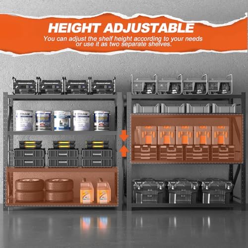 Metal Garage Shelving Unit, Heavy Duty Adjustable Industrial Storage Shelves, Steel Storage Rack for Garage, Warehouse, Basement, Black, 64.6" H x 67" W x 21.7" D, 5 Pack