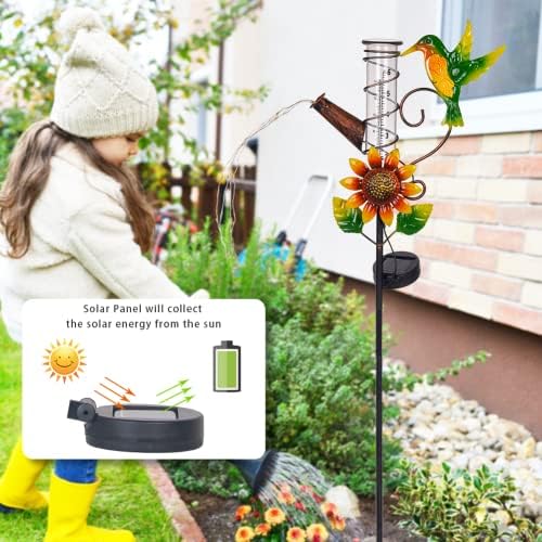 Solar Hummingbird Rain Gauge Outdoor with 6 Inch Glass Tube