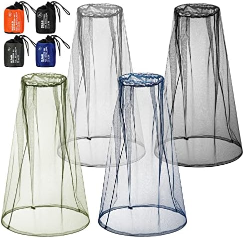 HESTYA 4 Pack Mosquito Head Net Mesh Face Cover Outdoor, Stylish Colors