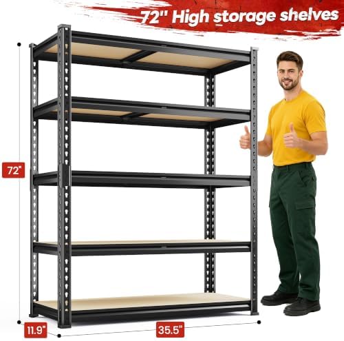 REIBII 4 Pack Garage Shelving for Warehouse, Heavy Duty Metal Shelving