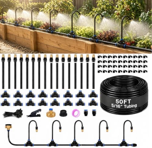 50FT 5/16" Garden Watering Kit with 16 Brass Nozzles