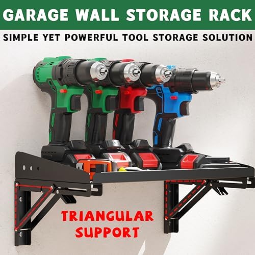 ULIBERMAGNET Garage Folding Storage Rack Shelves,200LB Metal Wall Mounted Adjustable Rail Shelf for Garage,Power Tools,Toolbox,Storage Shelves with Lip for Workshop Kitchen Office (2 Pack)
