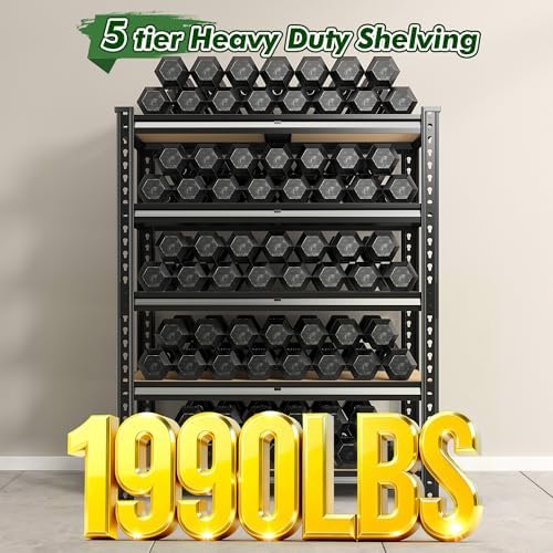 60.1" H Garage Storage Shelves 1990LBS Storage Shelves, 5 Tier Adjustable Metal Shelving, Garage Shelving for Storage, Basement, Warehouse, Pantry, Kitchen, 27.5" W x 11.9" D x 60.1" H, Black, 2 Pack