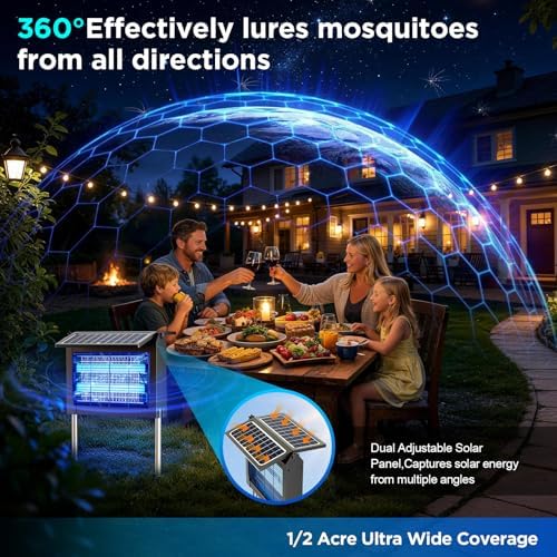 Solar Bug Zapper Outdoor, 4500V Grid, Foldable Solar Panel, IPX5 Waterproof