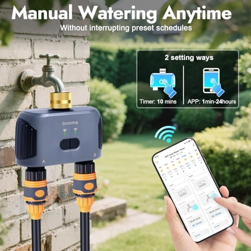 WiFi Water Timer for Garden Hose with Brass Inlet,Smart Hose Timer with WiFi Hub, APP & Voice Control,Up to 20 Watering Plans, 2-Zone Sprinkler Drip Irrigation System Controller for Yard Lawn Watering