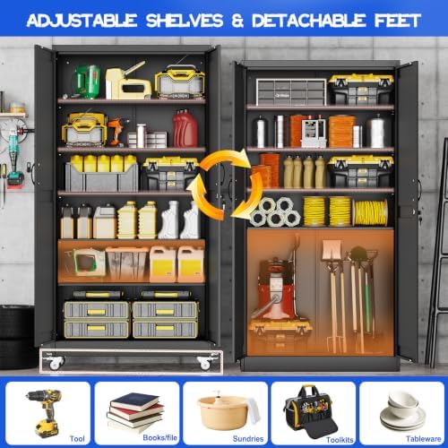 GAIOUS 73.6" Tall Metal Storage Cabinet with Lock and Wheels, File Cabinet
