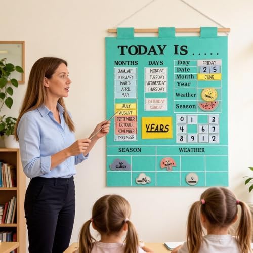 Learning Calendar Weather Time Wall Center Classroom Pocket Chart For Kids