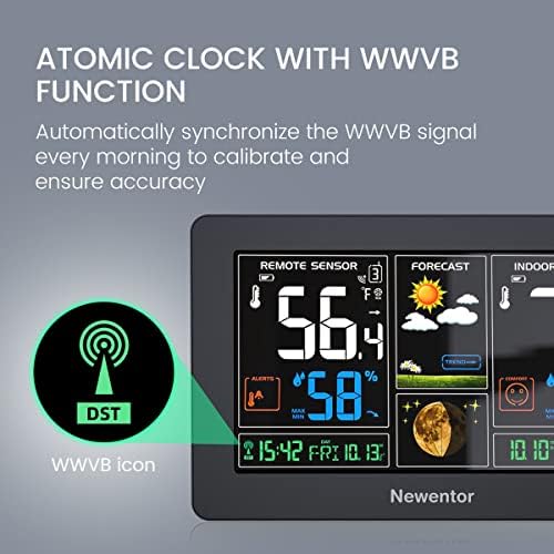 Newentor Weather Station Wireless Indoor Outdoor Thermometer, Black,1Sensor