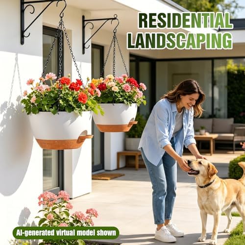 12 Inch Large Self Watering Hanging Planters 2 Pack with Saucers