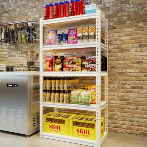 White 72"h *40.12"w*18"d Storage Shelves Shelving: Adjustable Metal+Wood 5-Heavy-Duty-Shelf (Unit)-Rack Industrial Utility Household Organizer/Systerm for Kitchen Pantry/Bedroom/Garage/Closet