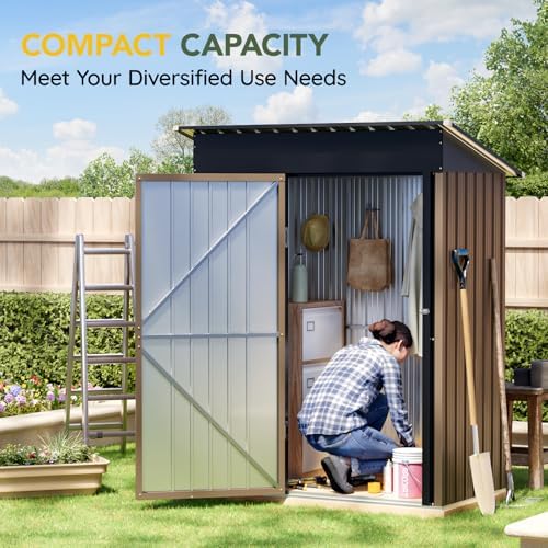 Breezz Vertical Outdoor Steel Storage Shed with Floor Frame, 5 x 3 ft