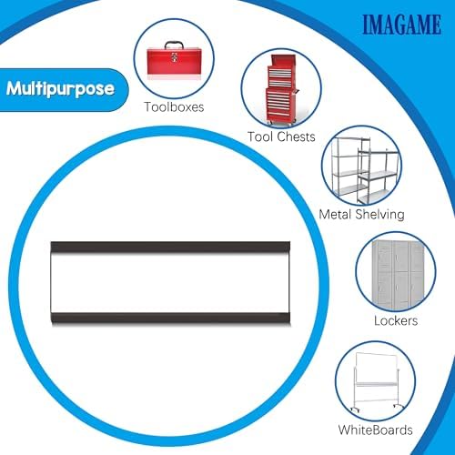 IMAGAME Magnetic Tool Organizer, 60 Packs Flexible Magnetic Label Holder 3"x1", C Channel Tool Box Label Holder for Garage Organization, Workshop, Storage Bin, Locker, Shelf - No Scratch, Easy Move