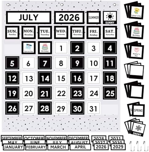 Sinload Black and White Classroom Calendar Black Calendar Pocket Chart Set