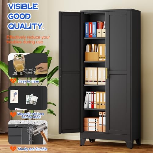 GAIOUS 71''Tall Metal Garage Storage Cabinet,File Cabinet with Door and Adjustable Shelves, Outdoor Steel Tool Cabinet for Home,Office,Warehouse,Garage,Black