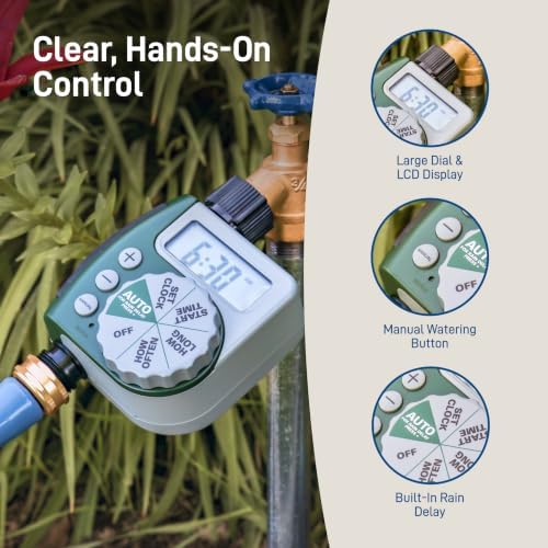 Orbit Programmable Digital Hose Watering Timer - 1 Outlet - Battery Powered - with LCD Screen - Built-in Rain Delay - Water-Resistant - 62061