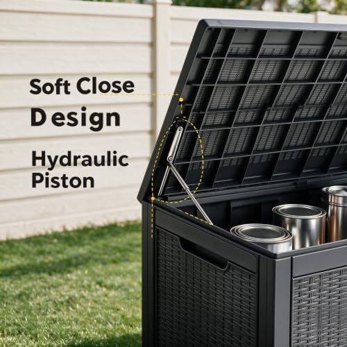 130 Gallon Deck Box,Lockable Outdoor Storage Box Gas Lift,Waterproof,Black