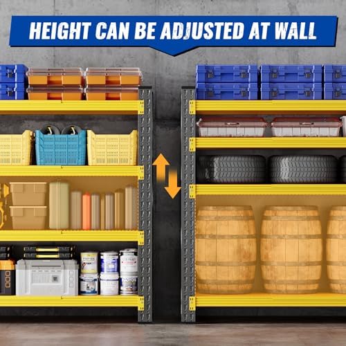 BYNSOE 60" W Storage Shelves 5000lbs Garage Metal Shelving Heavy Duty Garage Shelves Adjustable Storage Shelves for Industrial, Factory, (Black Yellow, 60" W X 24" D X 70" H)