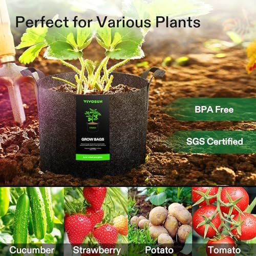 VIVOSUN 10-Pack 5 Gallon Grow Bags Heavy Duty 300G Thickened Nonwoven Plant Fabric Pots with Handles