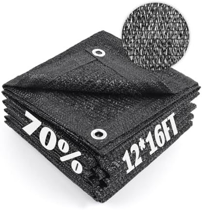 Cool Area Sun Shade Cloth with Grommets for Garden, 70% 12x16ft, Black