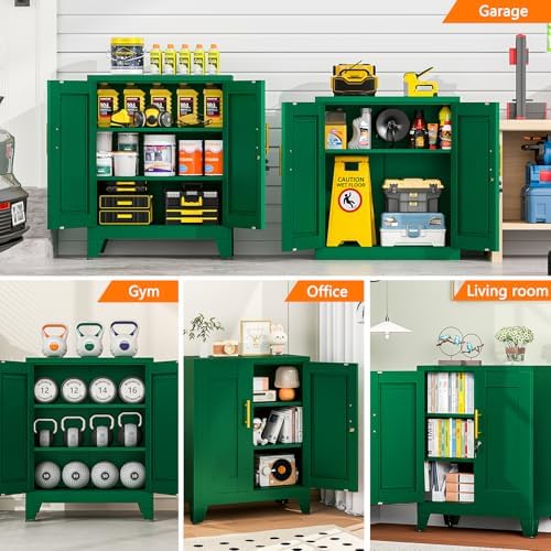 Small Metal Storage Cabinet, Lockable Tool Cabinet with Doors and 2 Shelves