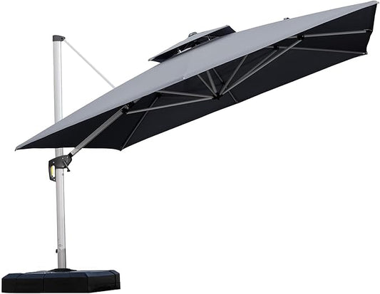 PURPLE LEAF 11 Feet Double Top Deluxe Square Patio Umbrella Offset Hanging Umbrella Cantilever Outdoor Market Umbrella Garden, Grey