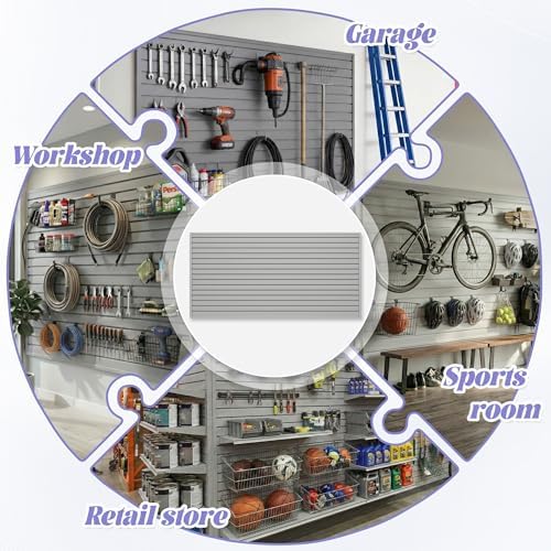 SMARTSTANDARD Heavy Duty PVC Slatwall Panels 4x8 ft, Interlocking Garage Wall Organizer System, Tool Board for Retail Display, Workshop & Home Storage - Gray