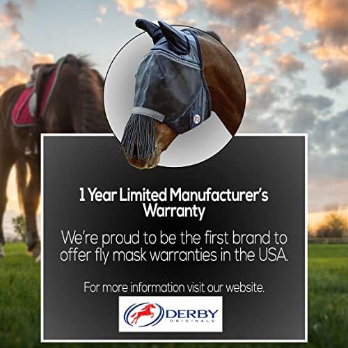 Derby Originals Reflective Safety Horse Fly Mask with Ears and Nose Fringes, Breathable Mesh, Comfortable Fit, One Year Warranty