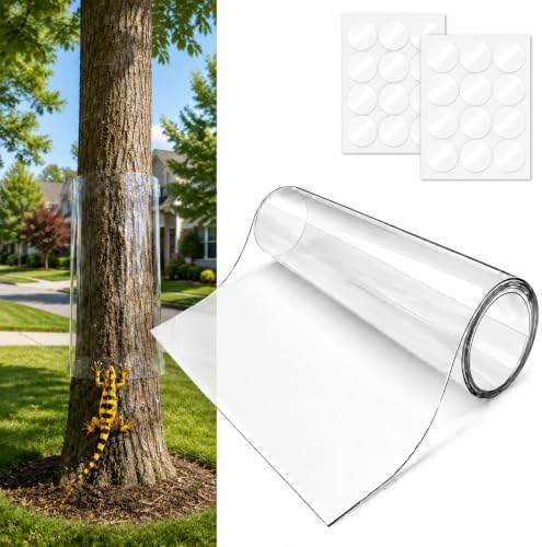 60" x 16" Clear PVC Tree Guard Wrap, Reusable Tree Trunk Protector with Adhesive Tape, Easy Install Iguana & Cat Climbing Deterrent for Small Trees, Garden and Yard