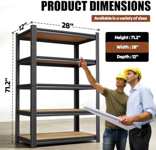 71.2''H Wood Storage Shelves,Garage Shelving,Adjustable Garage Shelves,Heavy Duty Metal Shelving, 5 Tier Wood Utility Steel Shelf, Shelving Units and Storage Rack fo Kitchen Pantry Laundry