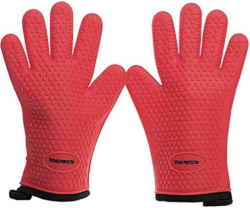KITCHEN PERFECTION XL Silicone Smoker Oven Gloves-Extreme Heat Resistant BBQ Gloves-Handle Hot Food Right on Your Grill Fryer&Pit|Waterproof Grilling Cooking Baking Mitts|Superior Value Set+3 Bonuses