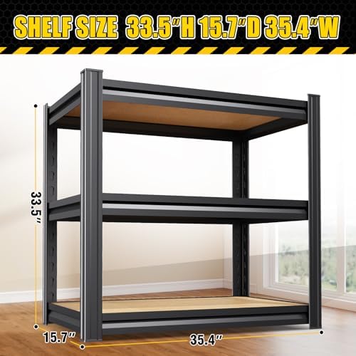 4 Pack Garage Shelving Heavy Duty Storage Shelves, Metal Adjustable Shelving Unit, Utility Garage Organizer Shelf for Basement, Pantry, Kitchen, Warehouse, 33.5" Hx35.4 Wx15.7 D, Black