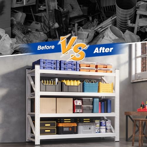 BYNSOE 48" W Storage Shelves 3000lbs Garage Metal Shelving Heavy Duty Garage Shelves Adjustable Storage Shelves for Industrial, Factory(White, 48" W X 24" D X 69" H)