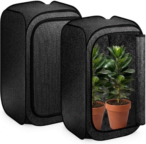 SATINIOR 2 Pack 70% Garden Plant Shade Tent UV Resistant Pop up Plant Protector Sun Shade Netting with Zipper Outdoor Insect Barrier Mesh Guard Cover from Animals Bird(Cage Style,23.6"x23.6"x35.4")