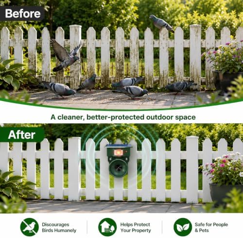 2026 Upgraded Solar Ultrasonic Bird Repeller Outdoor & Geese Deterrent