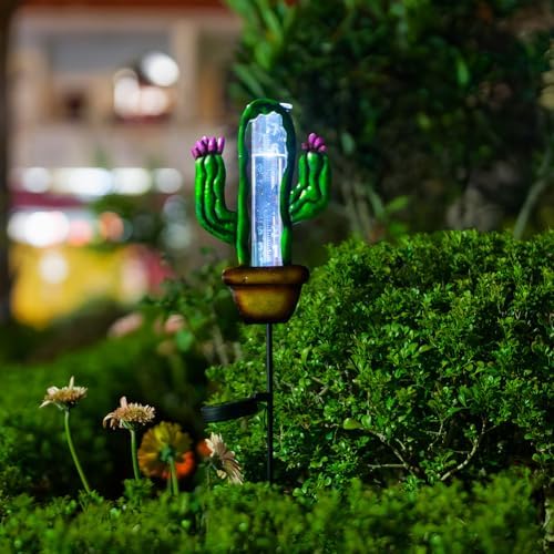Stargarden Solar Rain Gauge Outdoor, Cactus Solar Powered Rain Gauge